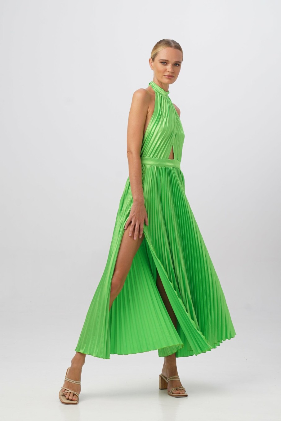 Midi Dresses Lidee Woman | Renaissance Split Gown - Neon Lime