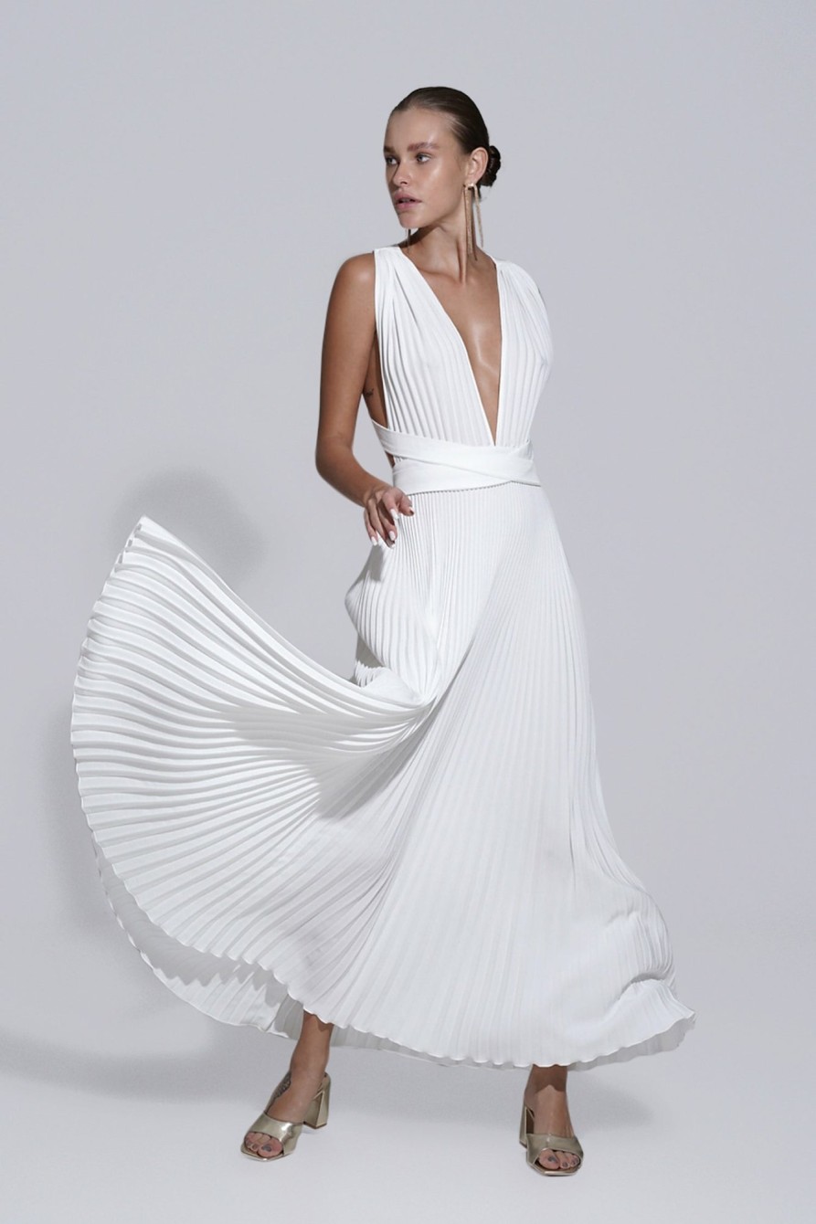 Full Length Dresses Lidee Woman | Moderniste Gown - Blanc Crepe