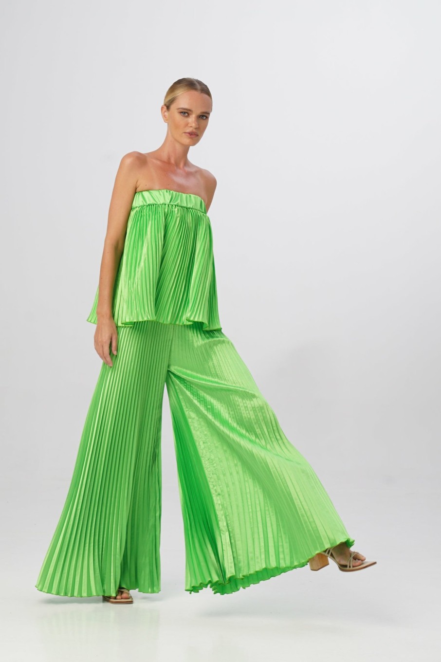 Bottoms Lidee Woman | Bisous Pleated Pant - Neon Lime